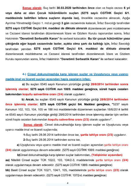 Yeni İnfaz Yasası 7242 Sayılı Kanuna Göre Hazırlanmış Koşullu Salıverilme Oranları