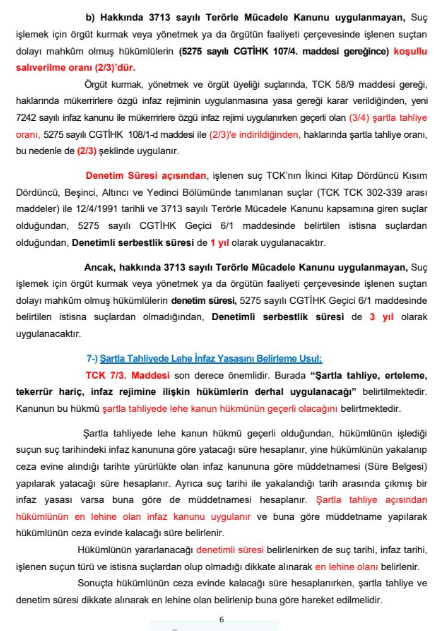 Yeni İnfaz Yasası 7242 Sayılı Kanuna Göre Hazırlanmış Koşullu Salıverilme Oranları